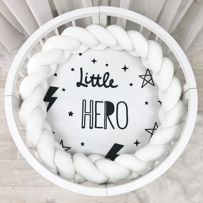 Husa saltea rotunda patut bebe copii cu elastic, Little hero (3)